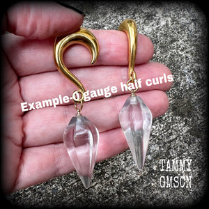 Clear quartz faceted gauged earrings