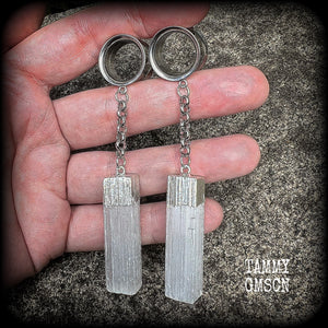 Selenite tunnel earrings-Gemstone tunnels