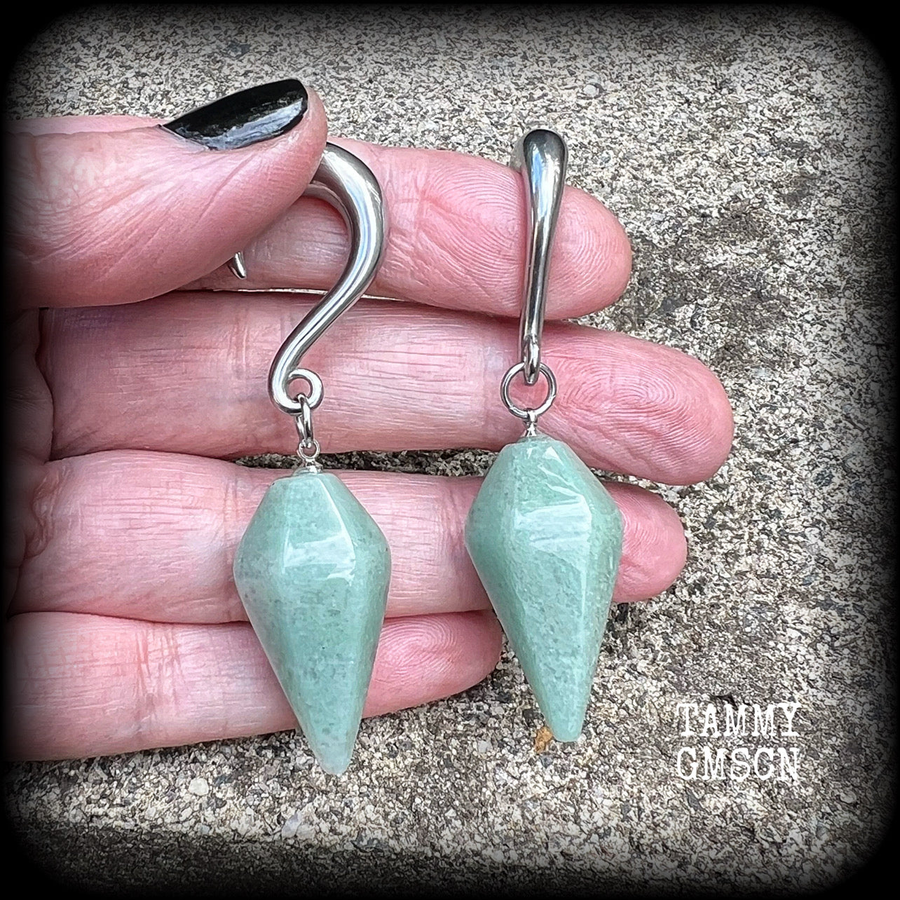 Aventurine gauged earrings-Gemstone ear wieghts