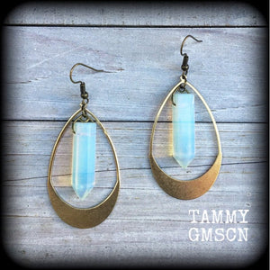 Opalite earrings Gemstone earrings Teardrop earrings Boho chic earrings Gemsstone body jewellery ear jewelry Pierced ears Gauged earrings Stretched ears Goddess earrings Goddess jewelry Gypsy boho jewelry Boho gypsy earrings Dangle earrings