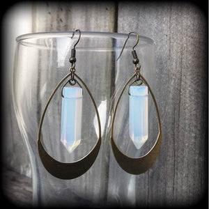 Opalite earrings Gemstone earrings Teardrop earrings Boho chic earrings Gemsstone body jewellery ear jewelry Pierced ears Gauged earrings Stretched ears Goddess earrings Goddess jewelry Gypsy boho jewelry Boho gypsy earrings Dangle earrings